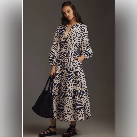 Anthropologie Somerset Long Sleeve Poplin Maxi Dress size 2X Cotton Boho Maxi - Picture 2 of 16